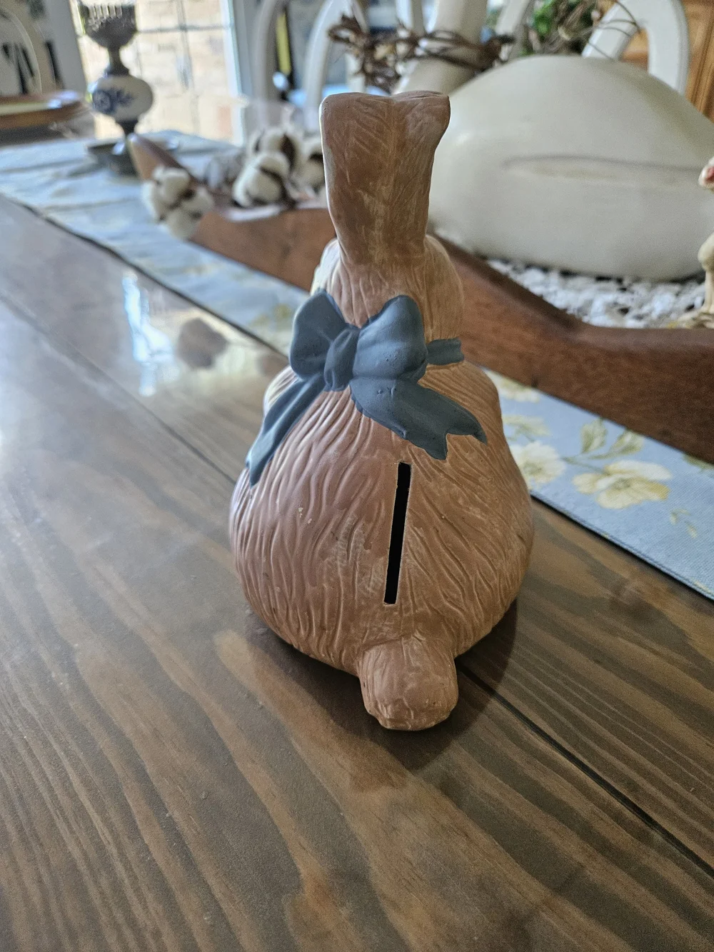 Decorative Pink Bunny Figurine with Blue Accent - Pets Small Pets